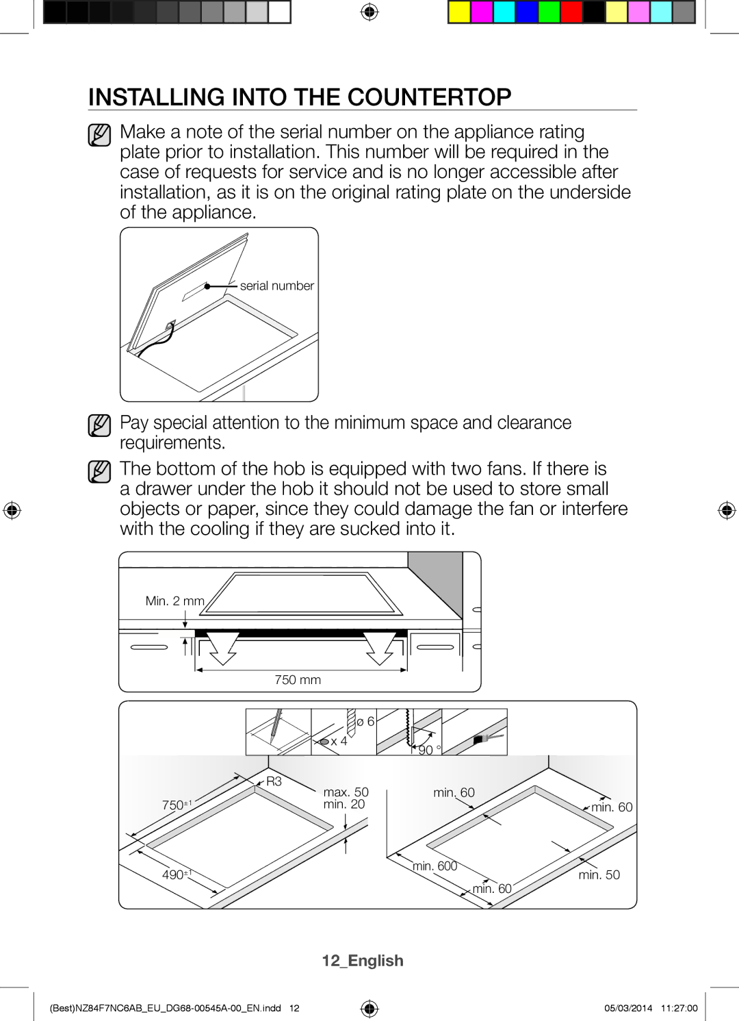 Samsung NZ84F7NC6AB/EU manual Installing Into the Countertop 