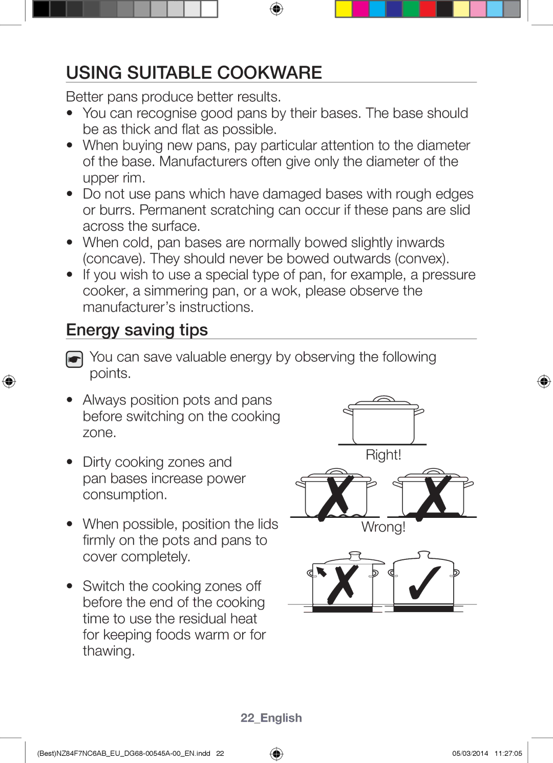 Samsung NZ84F7NC6AB/EU manual Using Suitable Cookware, Energy saving tips 