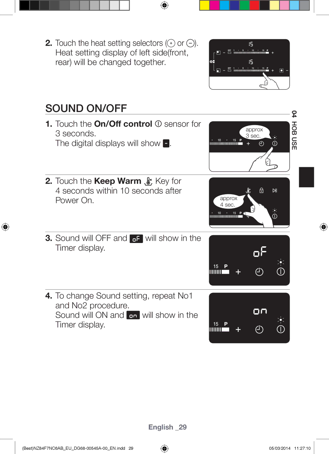 Samsung NZ84F7NC6AB/EU manual Sound ON/OFF, Touch the On/Off control 