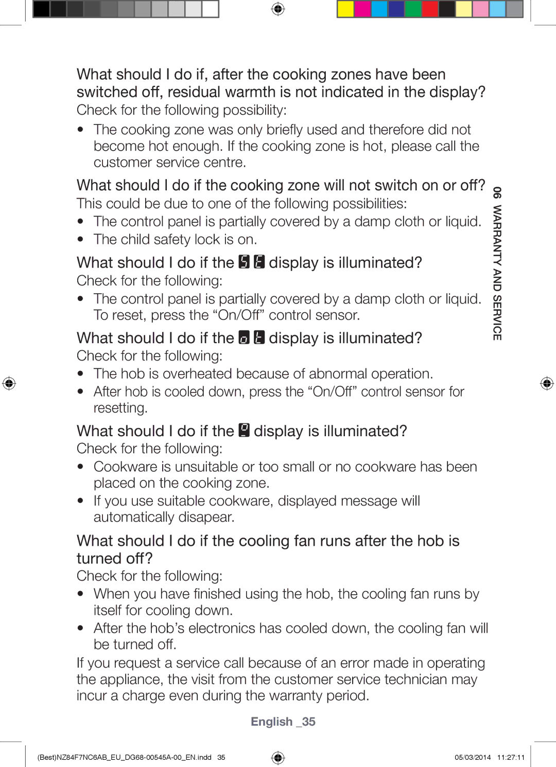 Samsung NZ84F7NC6AB/EU manual What should I do if the display is illuminated? 