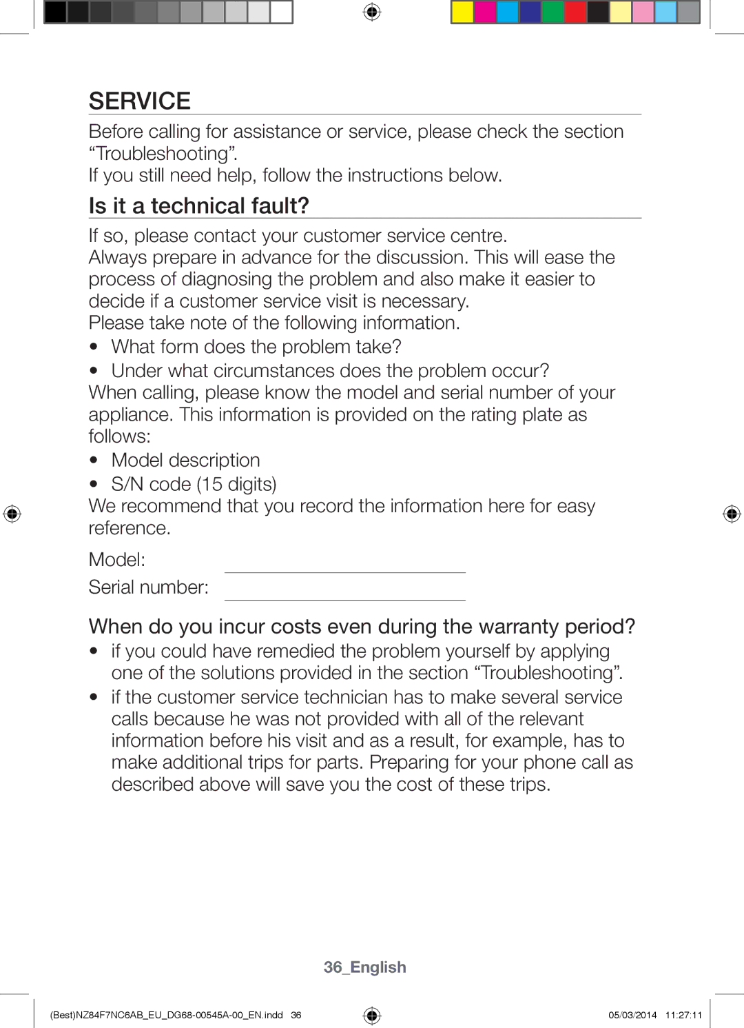 Samsung NZ84F7NC6AB/EU manual Service, Is it a technical fault? 