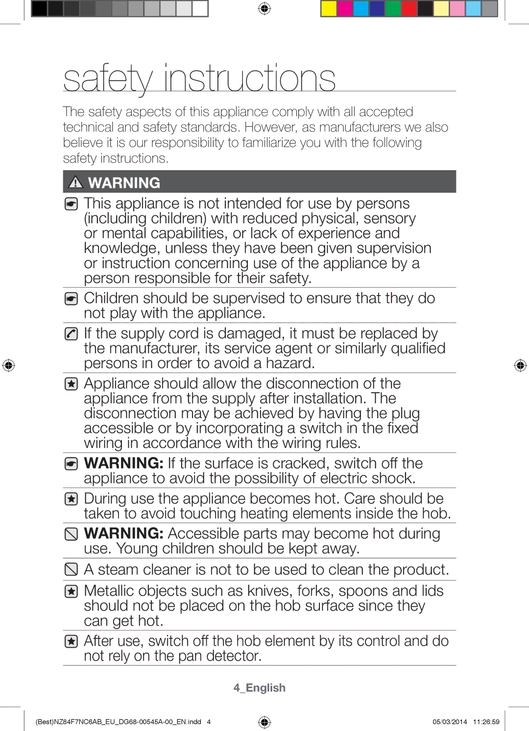 Samsung NZ84F7NC6AB/EU manual Safety instructions 