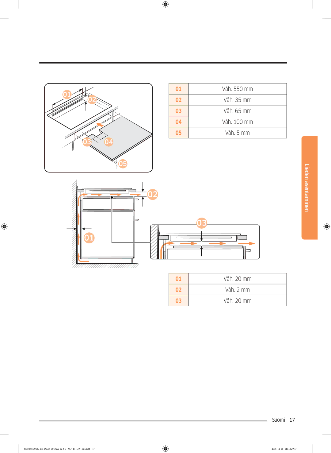 Samsung NZ84J9770EK/EE manual Väh mm 