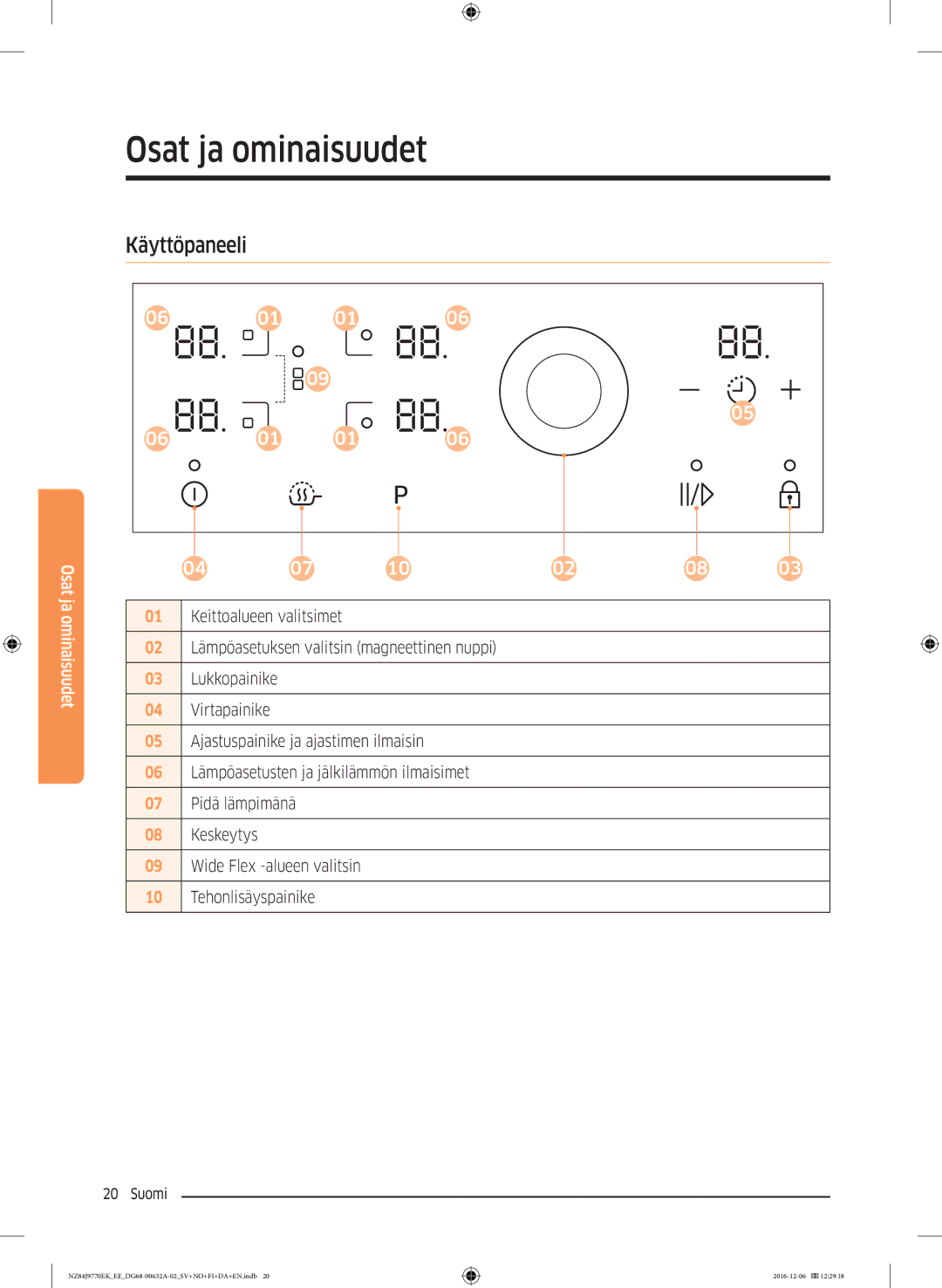 Samsung NZ84J9770EK/EE manual Käyttöpaneeli 