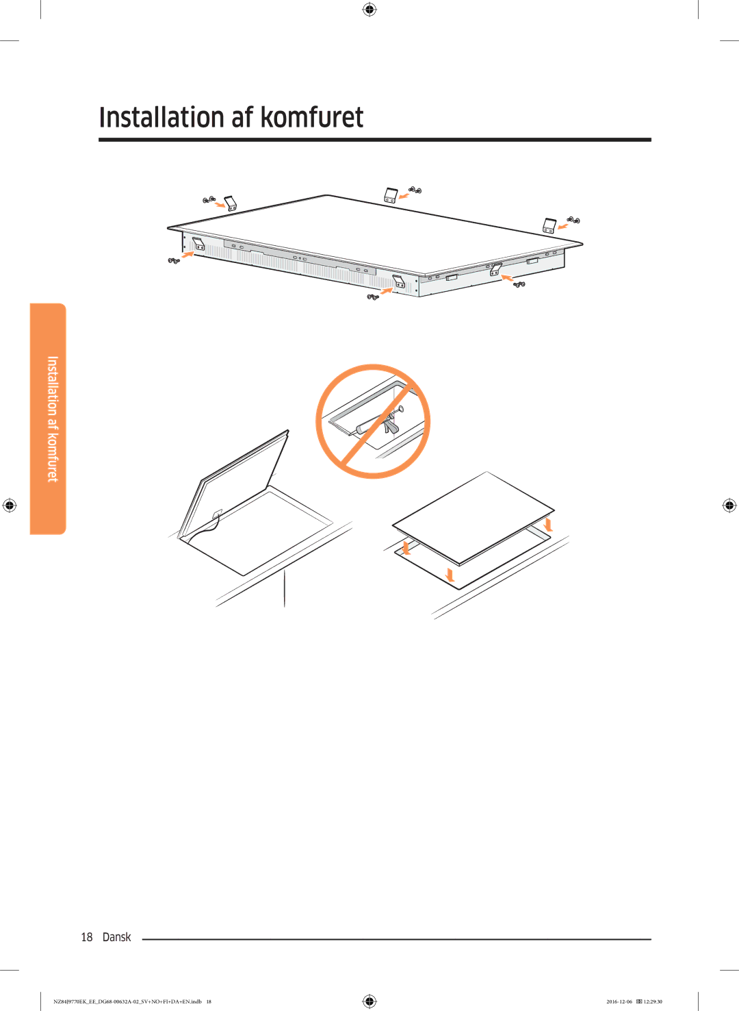 Samsung NZ84J9770EK/EE manual Installation af komfuret 