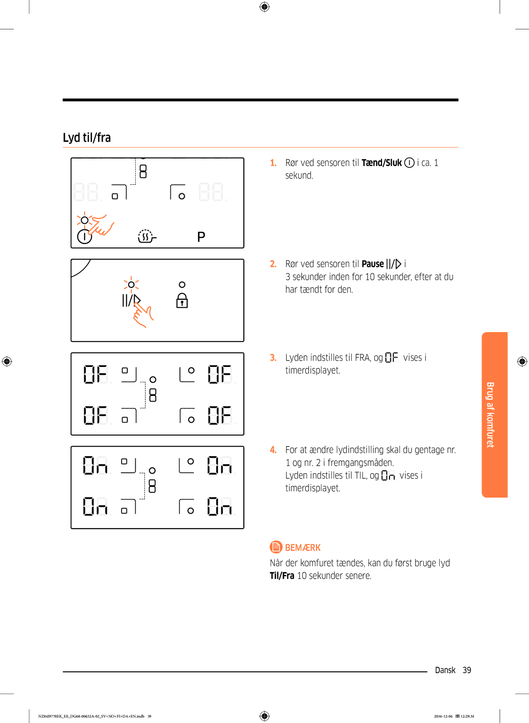 Samsung NZ84J9770EK/EE manual Lyd til/fra 