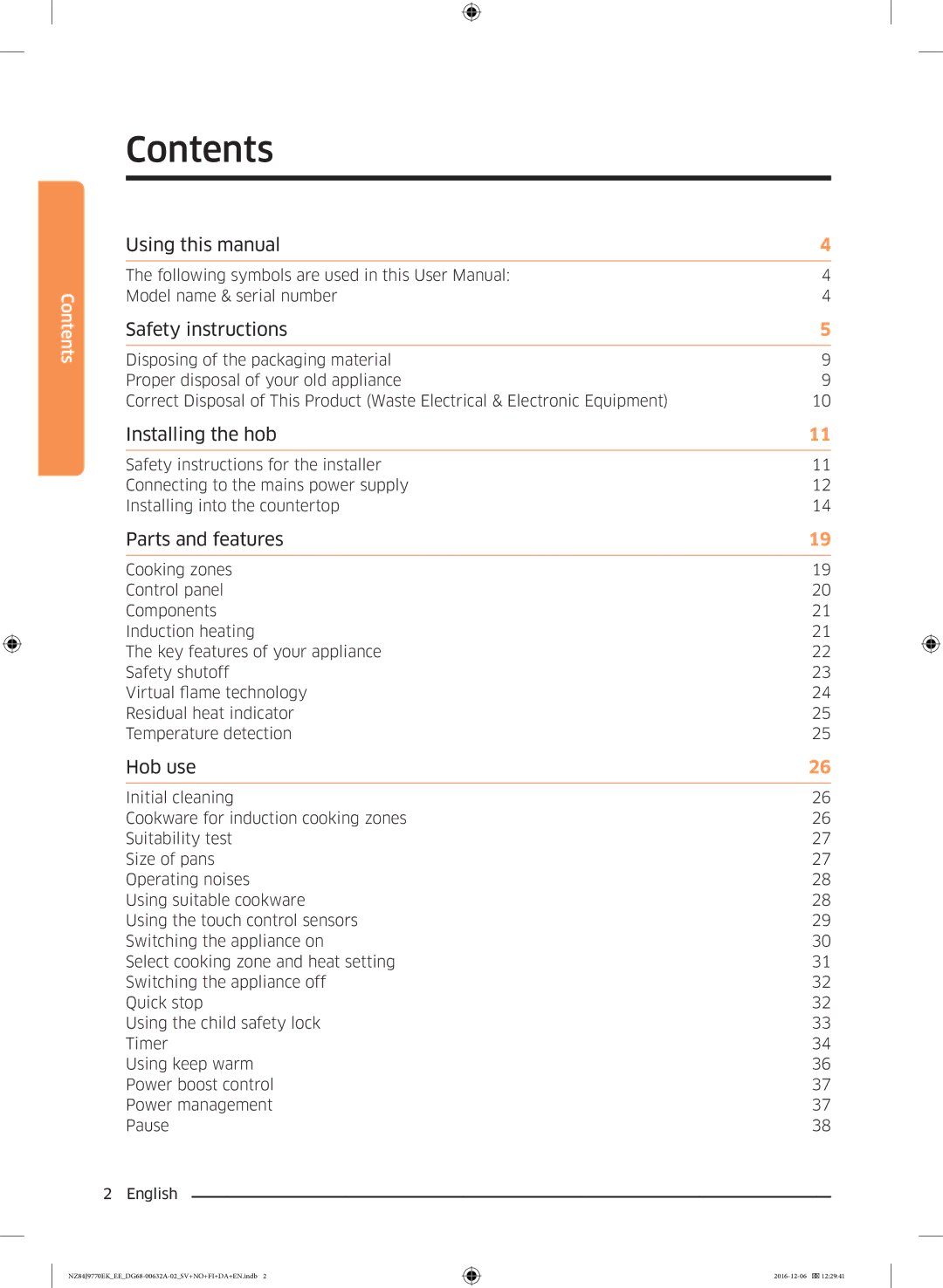 Samsung NZ84J9770EK/EE manual Contents 