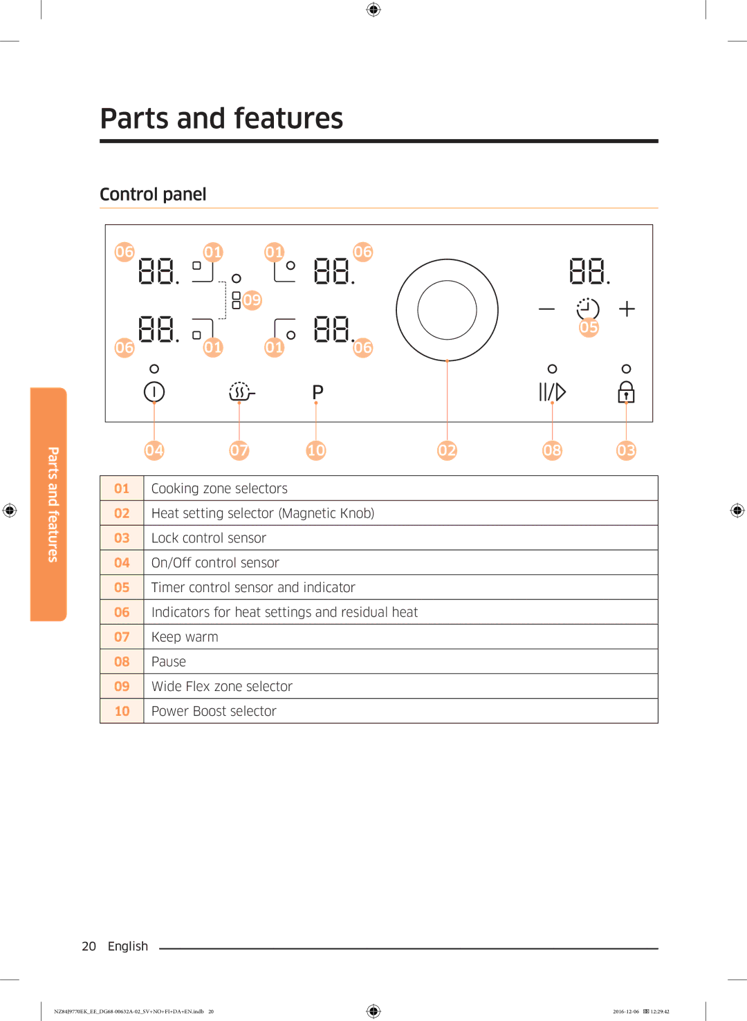 Samsung NZ84J9770EK/EE manual Control panel 