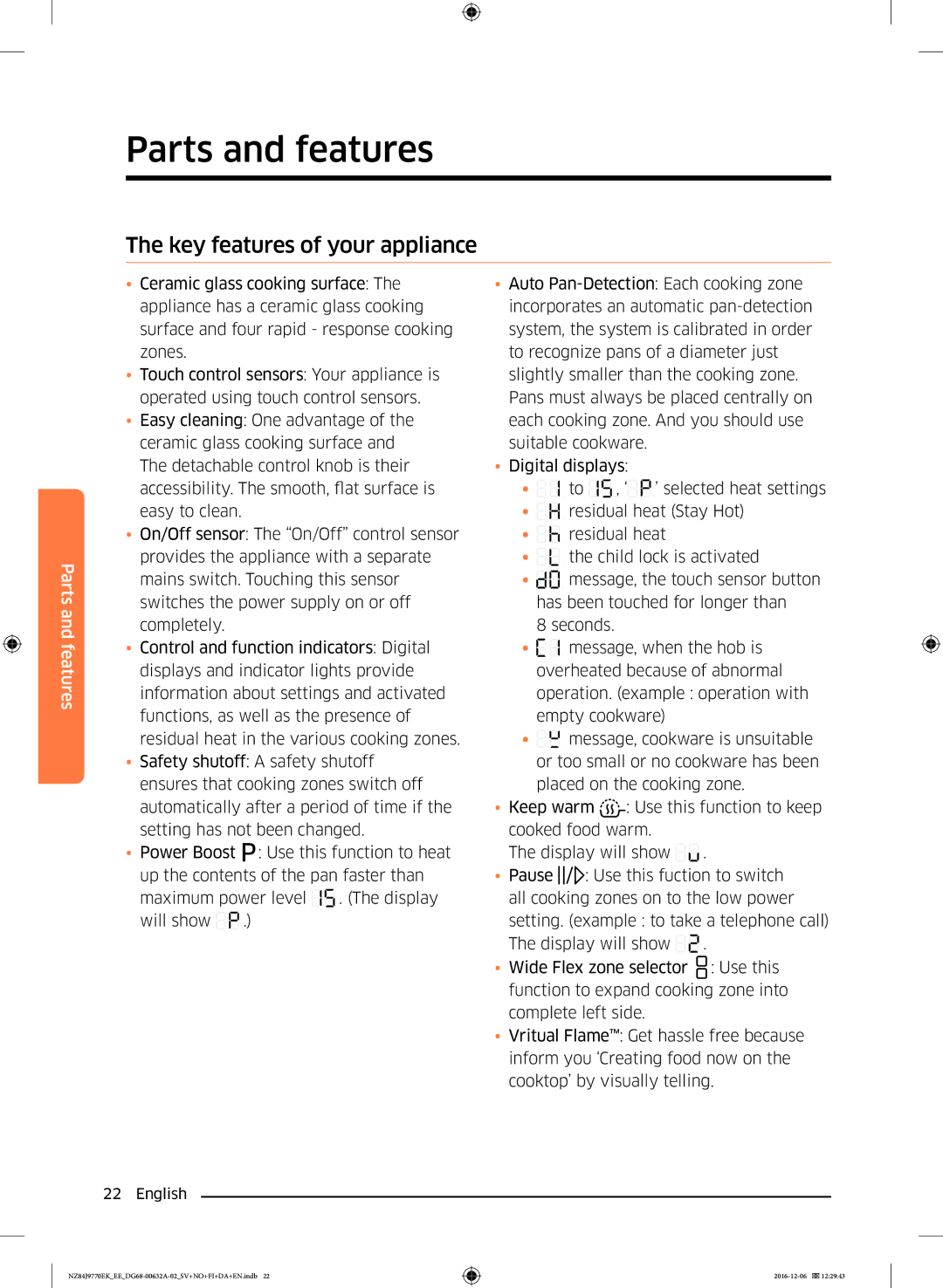 Samsung NZ84J9770EK/EE manual Key features of your appliance 