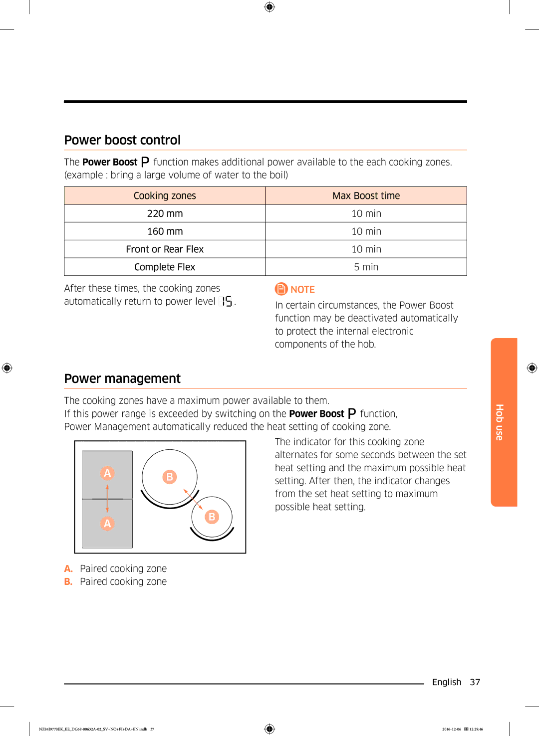 Samsung NZ84J9770EK/EE manual Power boost control, Power management 