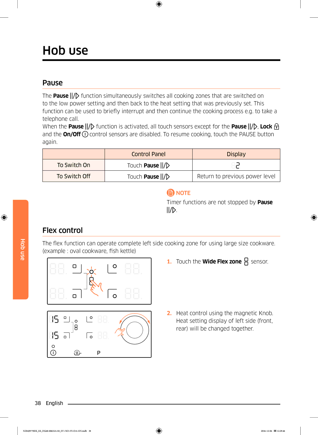 Samsung NZ84J9770EK/EE manual Pause, Flex control 