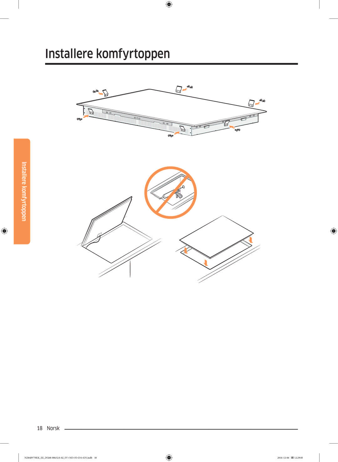 Samsung NZ84J9770EK/EE manual Installere komfyrtoppen 