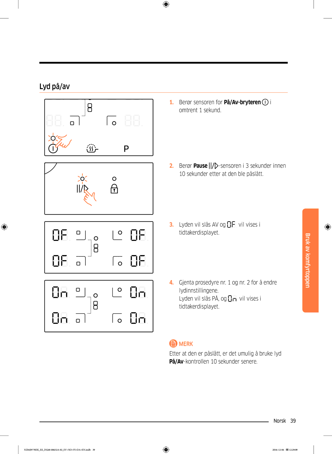 Samsung NZ84J9770EK/EE manual Lyd på/av 