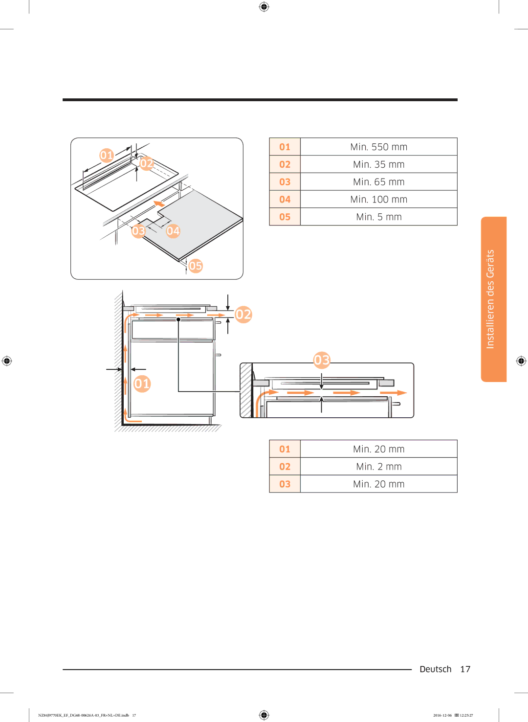 Samsung NZ84J9770EK/EF manual Min mm 