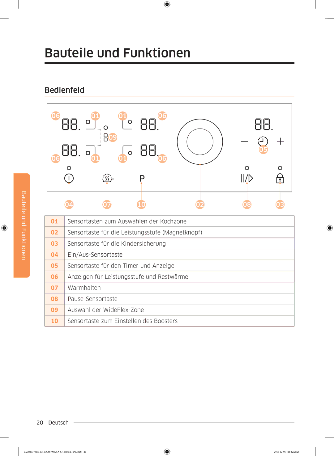 Samsung NZ84J9770EK/EF manual Bedienfeld 