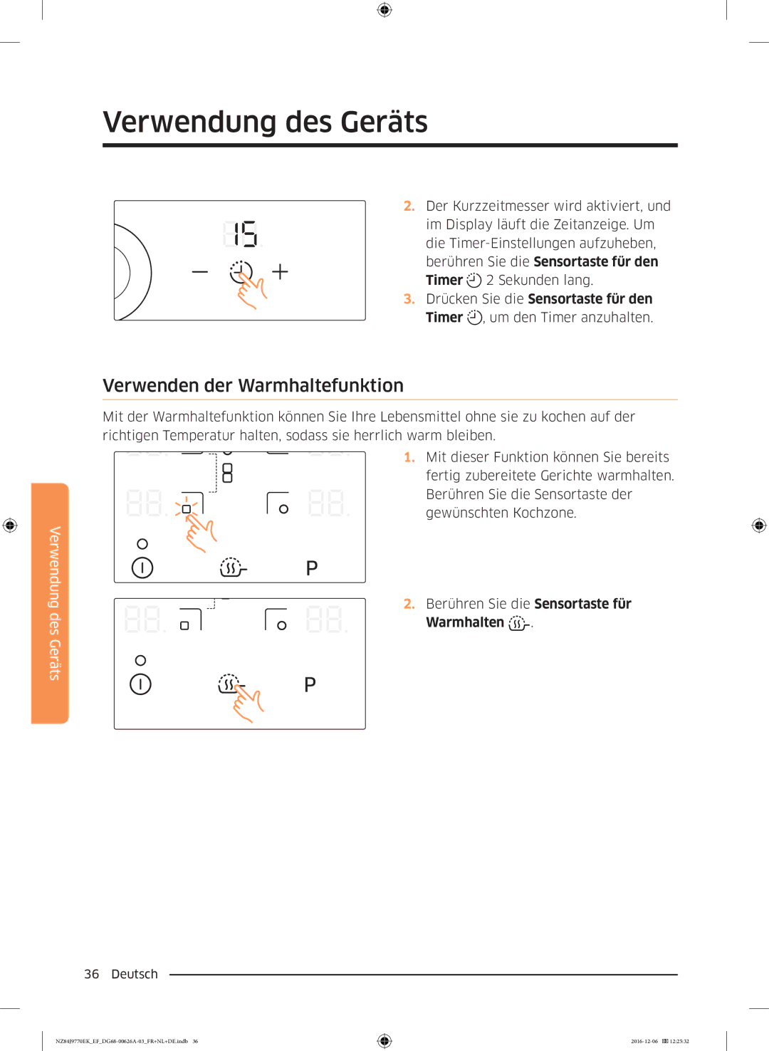 Samsung NZ84J9770EK/EF manual Verwenden der Warmhaltefunktion 