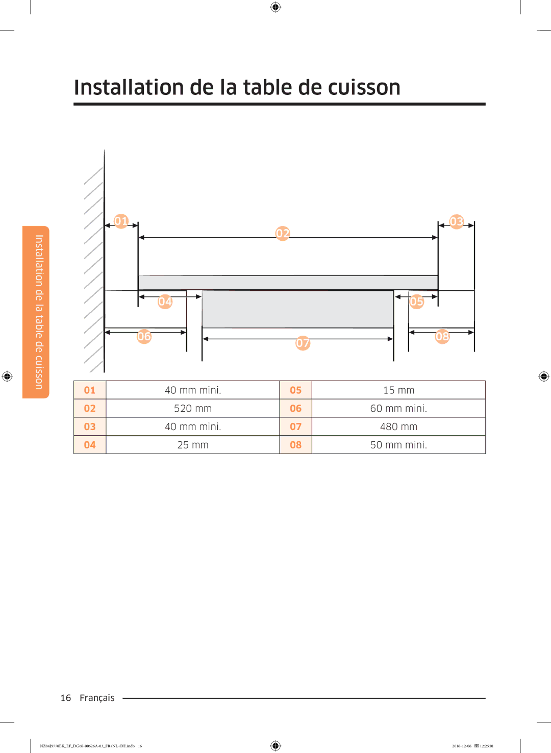 Samsung NZ84J9770EK/EF manual Mm mini 15 mm 520 mm 480 mm 25 mm 