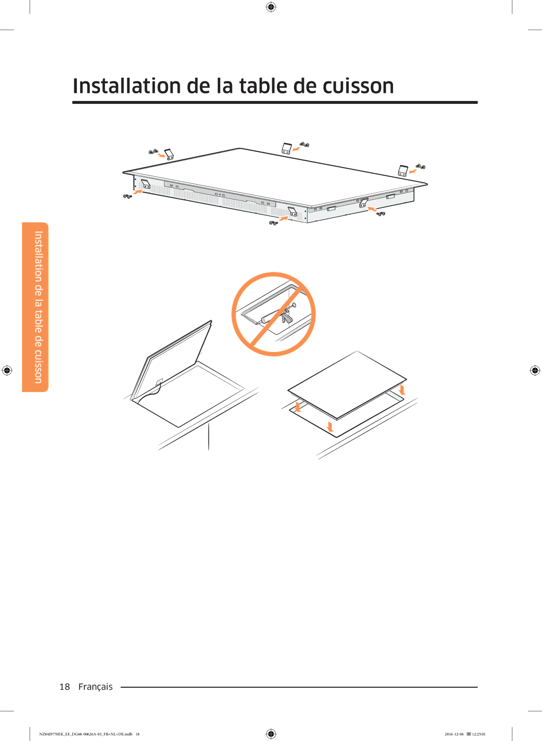 Samsung NZ84J9770EK/EF manual Installation de la table de cuisson 