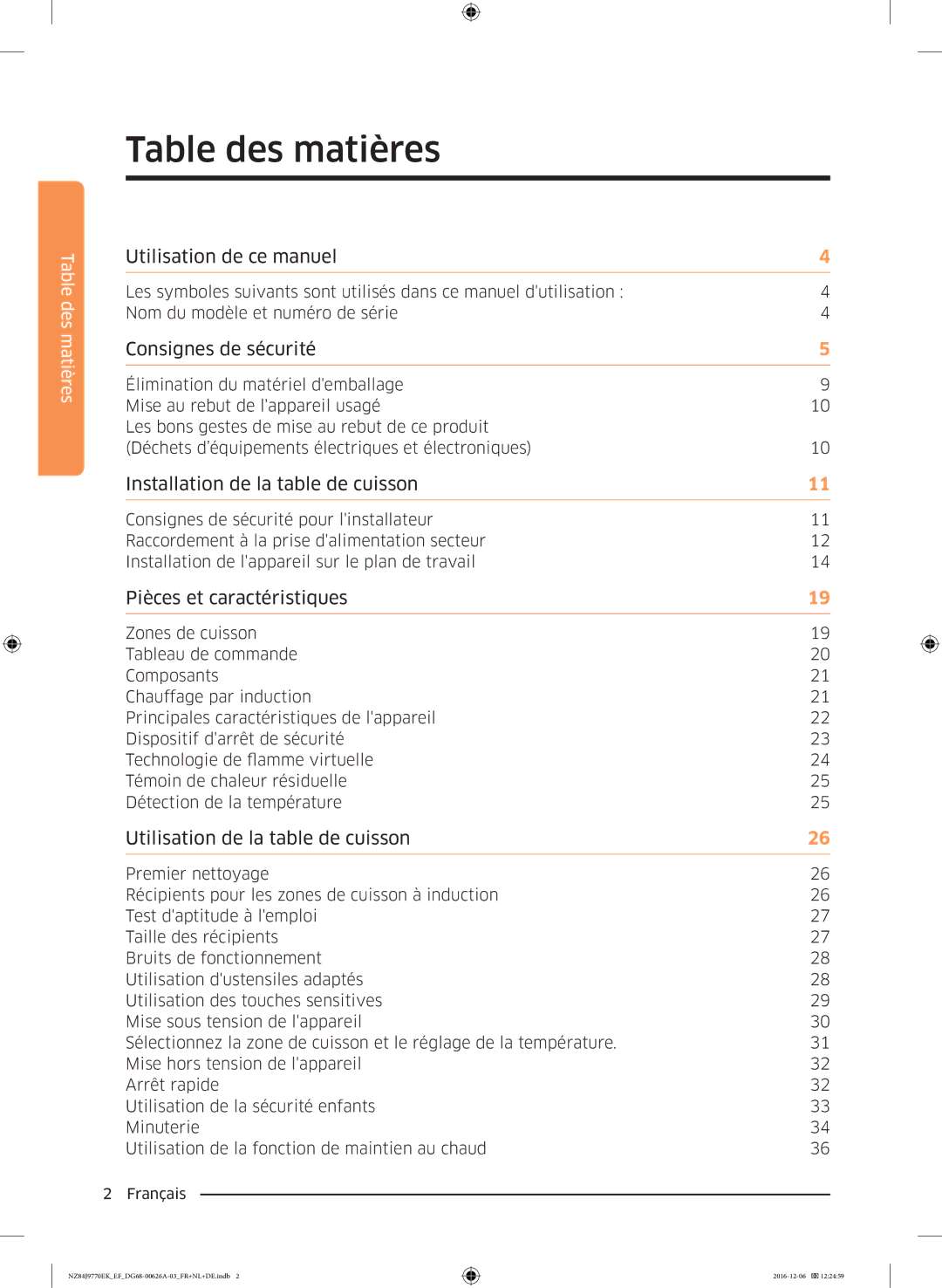 Samsung NZ84J9770EK/EF manual Table des matières, Utilisation de ce manuel 