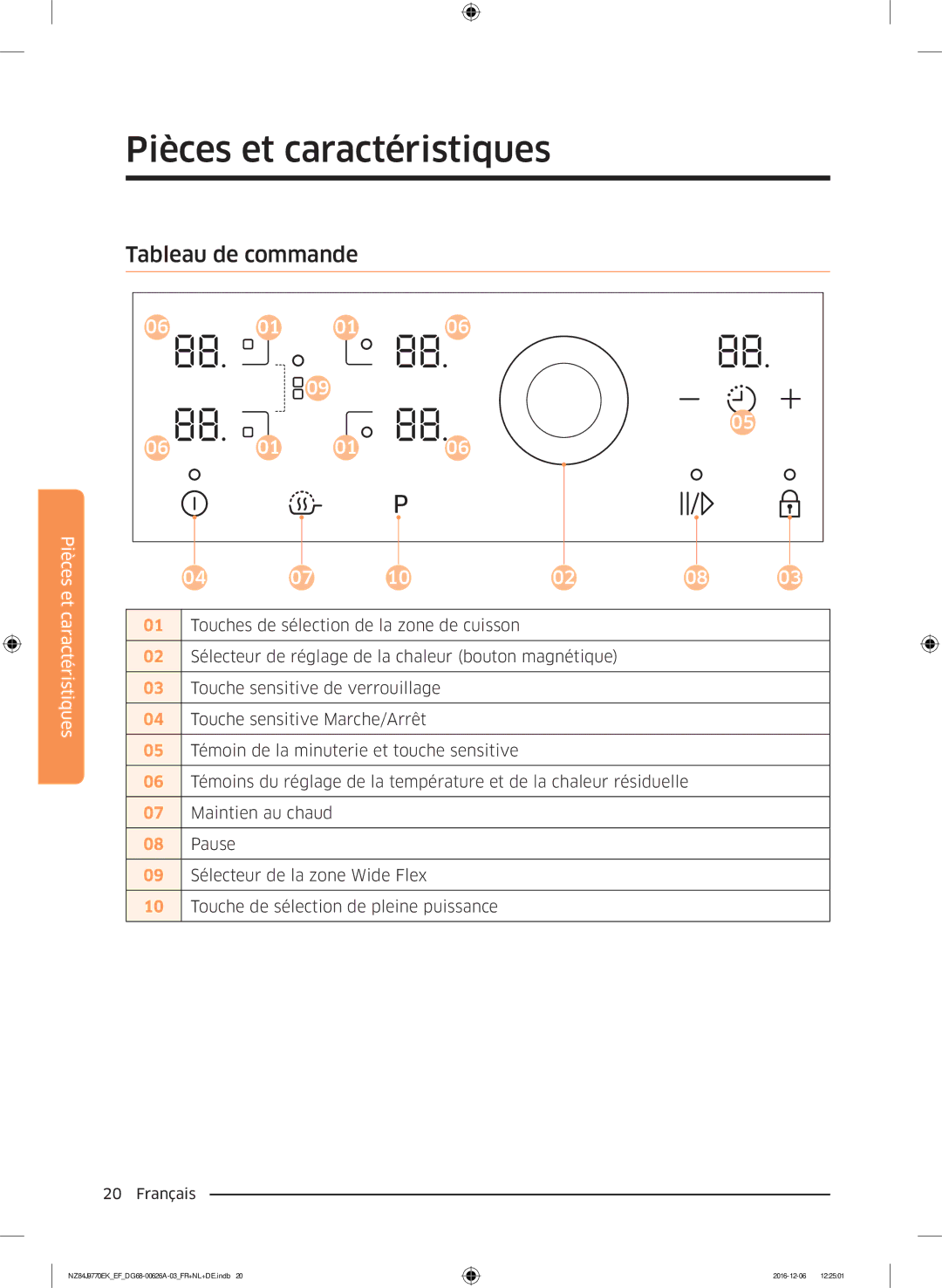 Samsung NZ84J9770EK/EF manual Tableau de commande 