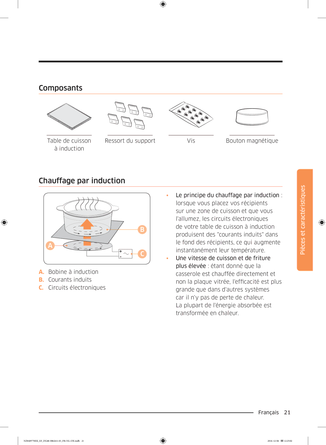 Samsung NZ84J9770EK/EF manual Composants, Chauffage par induction 