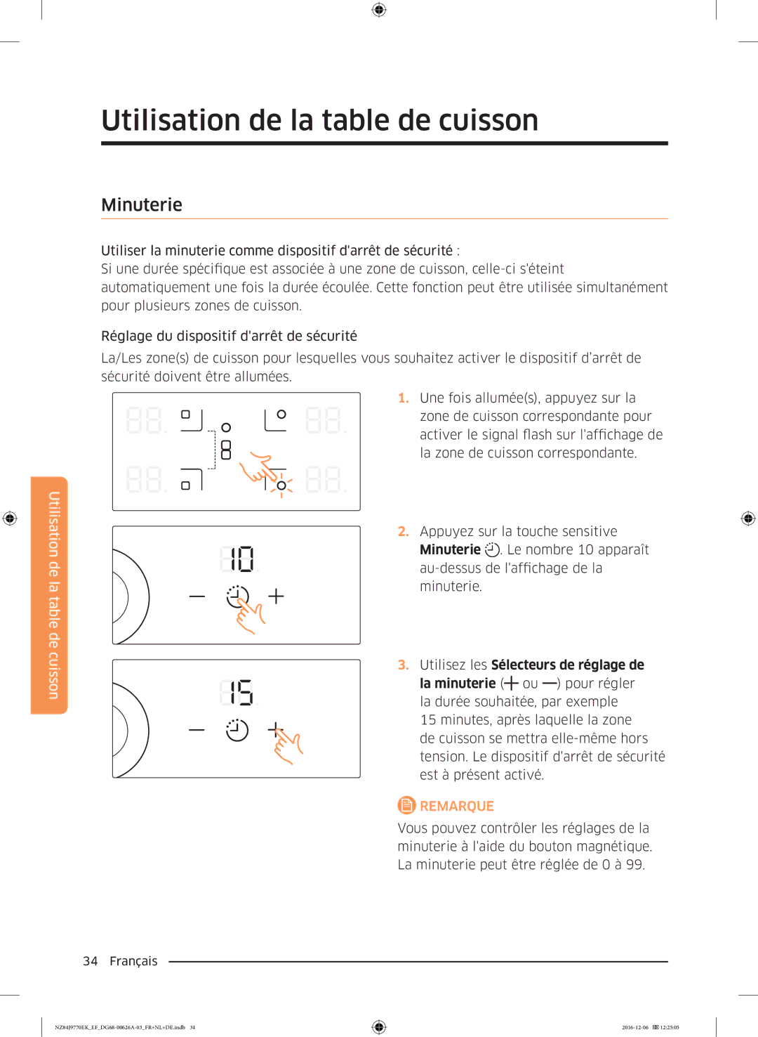 Samsung NZ84J9770EK/EF manual Minuterie 