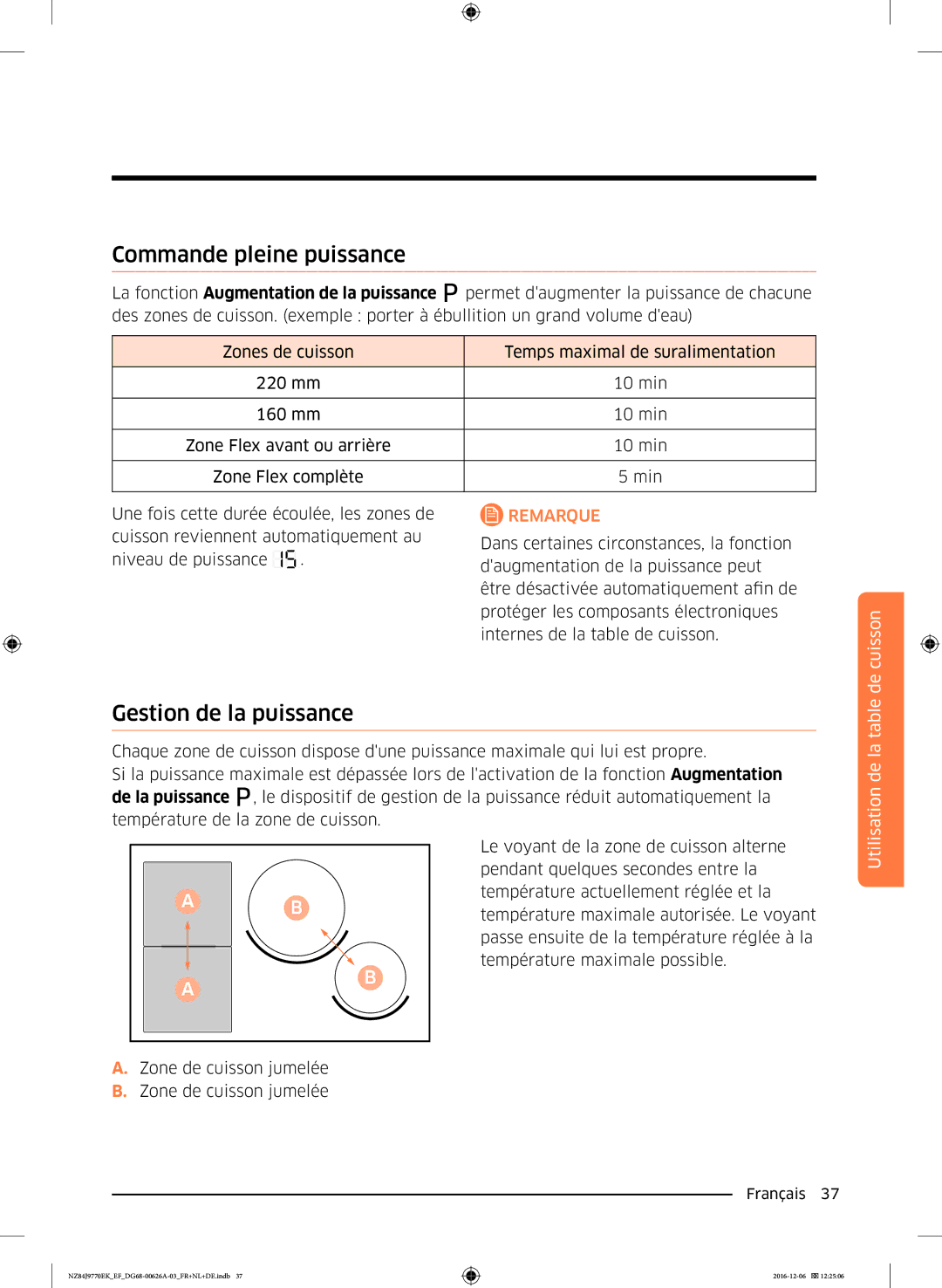 Samsung NZ84J9770EK/EF manual Commande pleine puissance, Gestion de la puissance 