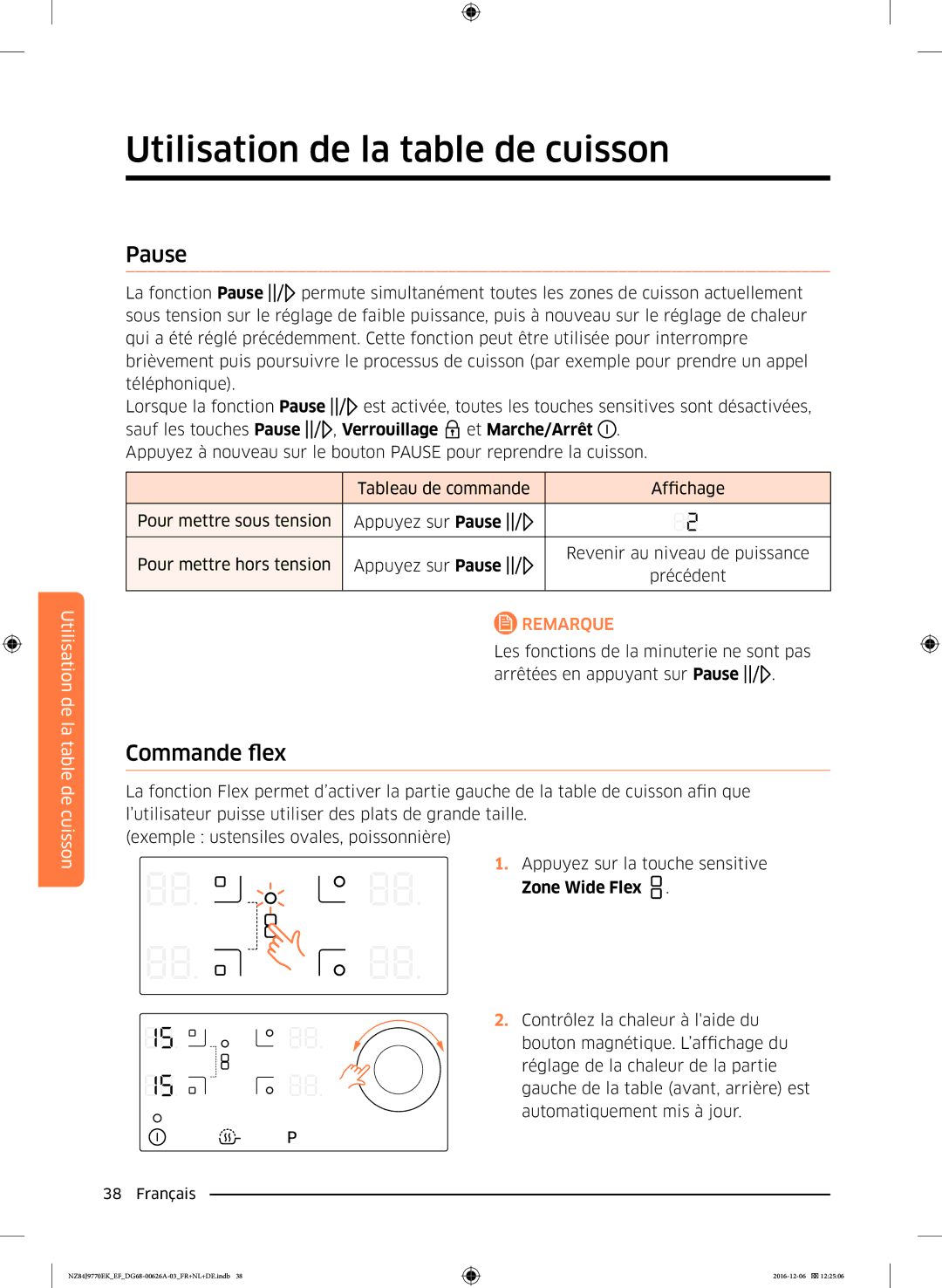 Samsung NZ84J9770EK/EF manual Pause, Commande flex 