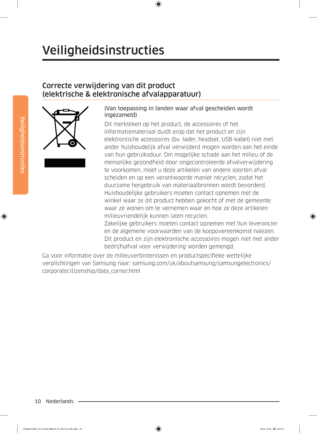 Samsung NZ84J9770EK/EF manual Veiligheidsinstructies 