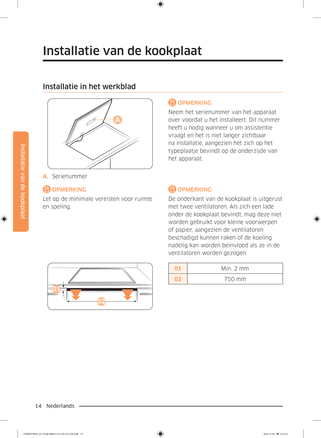 Samsung NZ84J9770EK/EF manual Installatie in het werkblad 