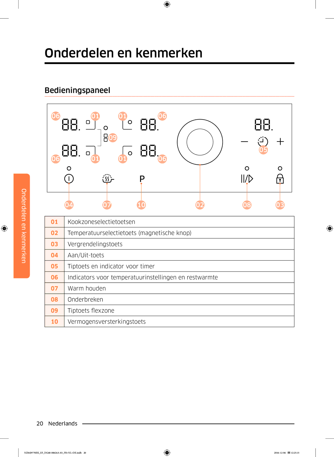 Samsung NZ84J9770EK/EF manual Bedieningspaneel 