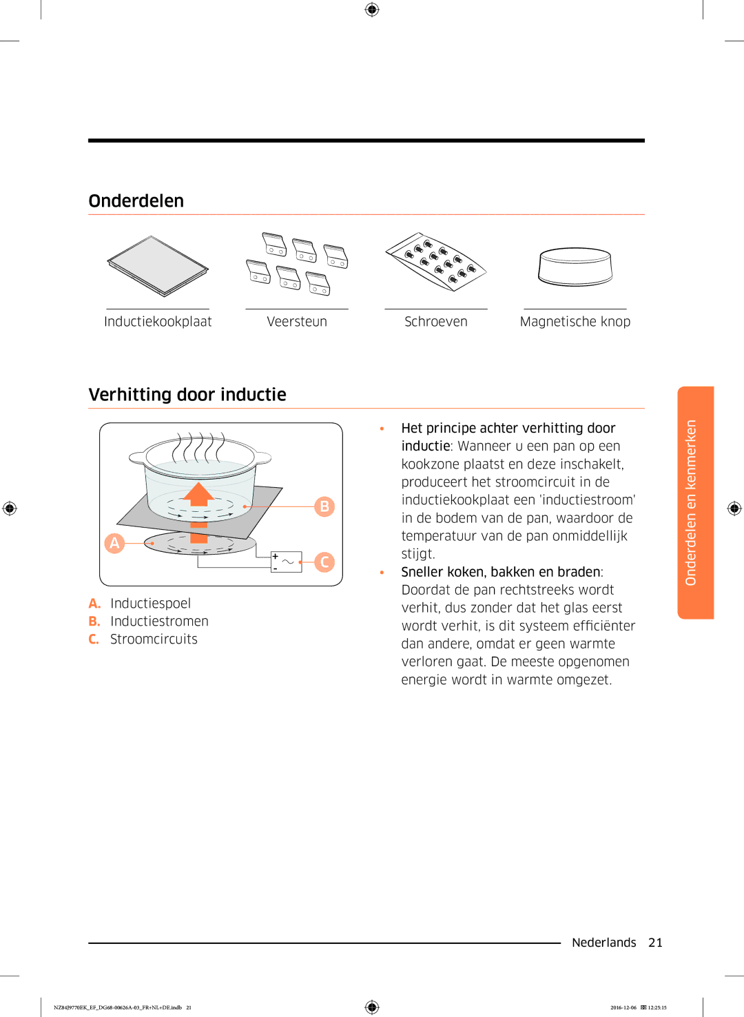 Samsung NZ84J9770EK/EF manual Onderdelen, Verhitting door inductie 