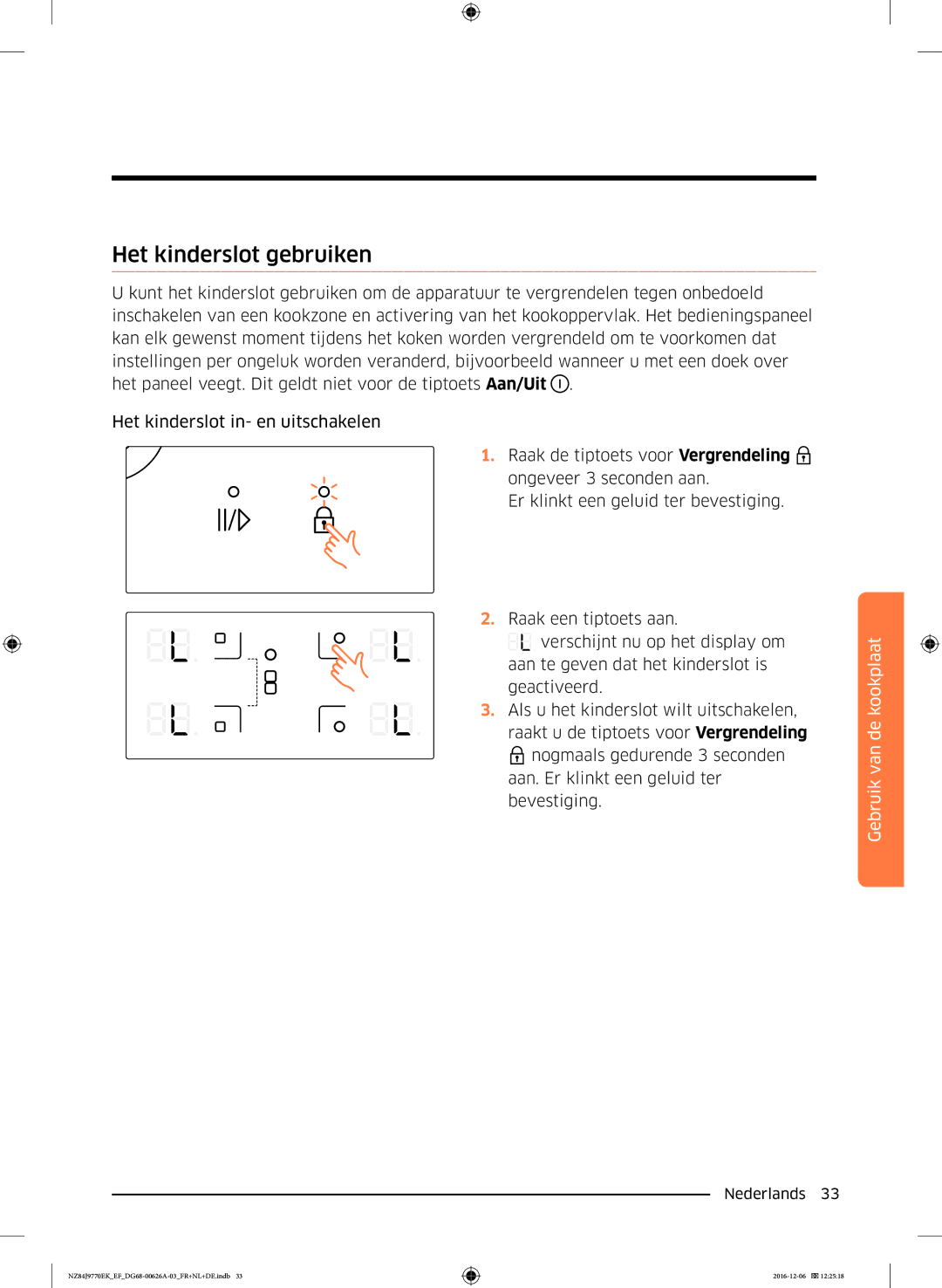 Samsung NZ84J9770EK/EF manual Het kinderslot gebruiken 