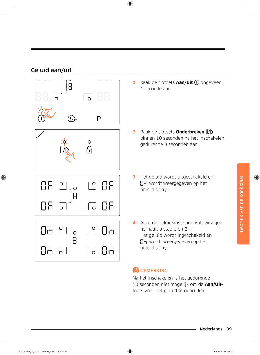 Samsung NZ84J9770EK/EF manual Geluid aan/uit 