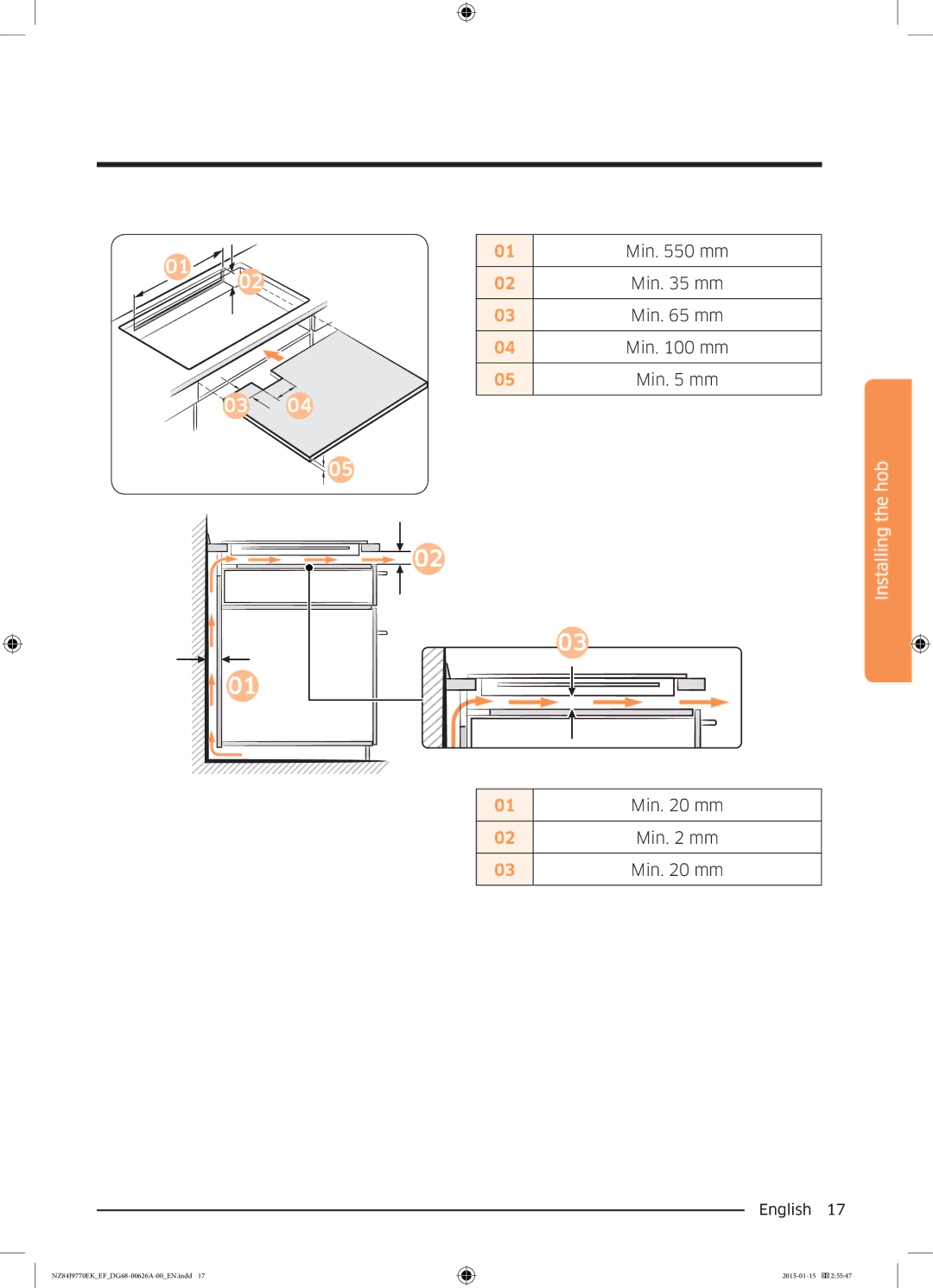 Samsung NZ84J9770EK/EF manual Min mm 