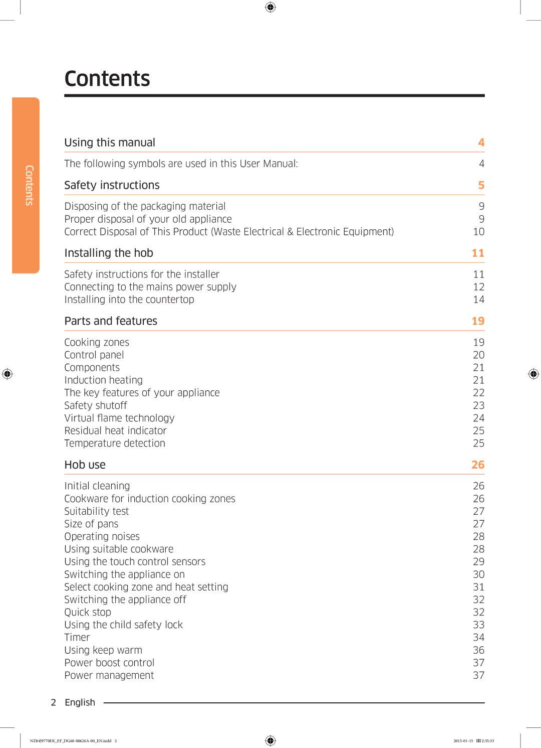 Samsung NZ84J9770EK/EF manual Contents 