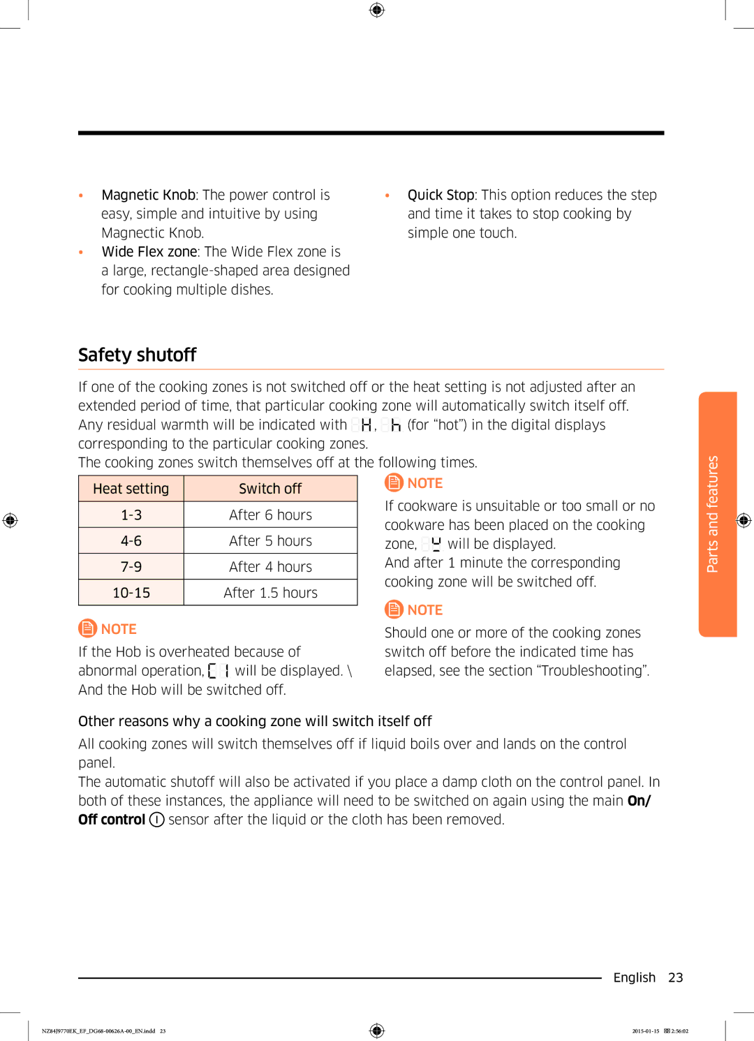 Samsung NZ84J9770EK/EF manual Safety shutoff 