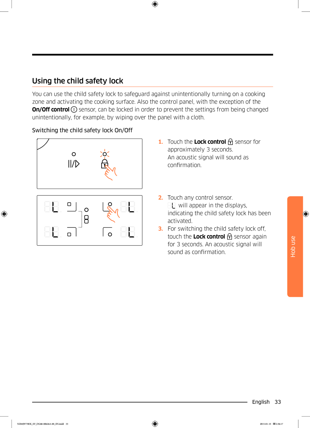 Samsung NZ84J9770EK/EF manual Using the child safety lock 