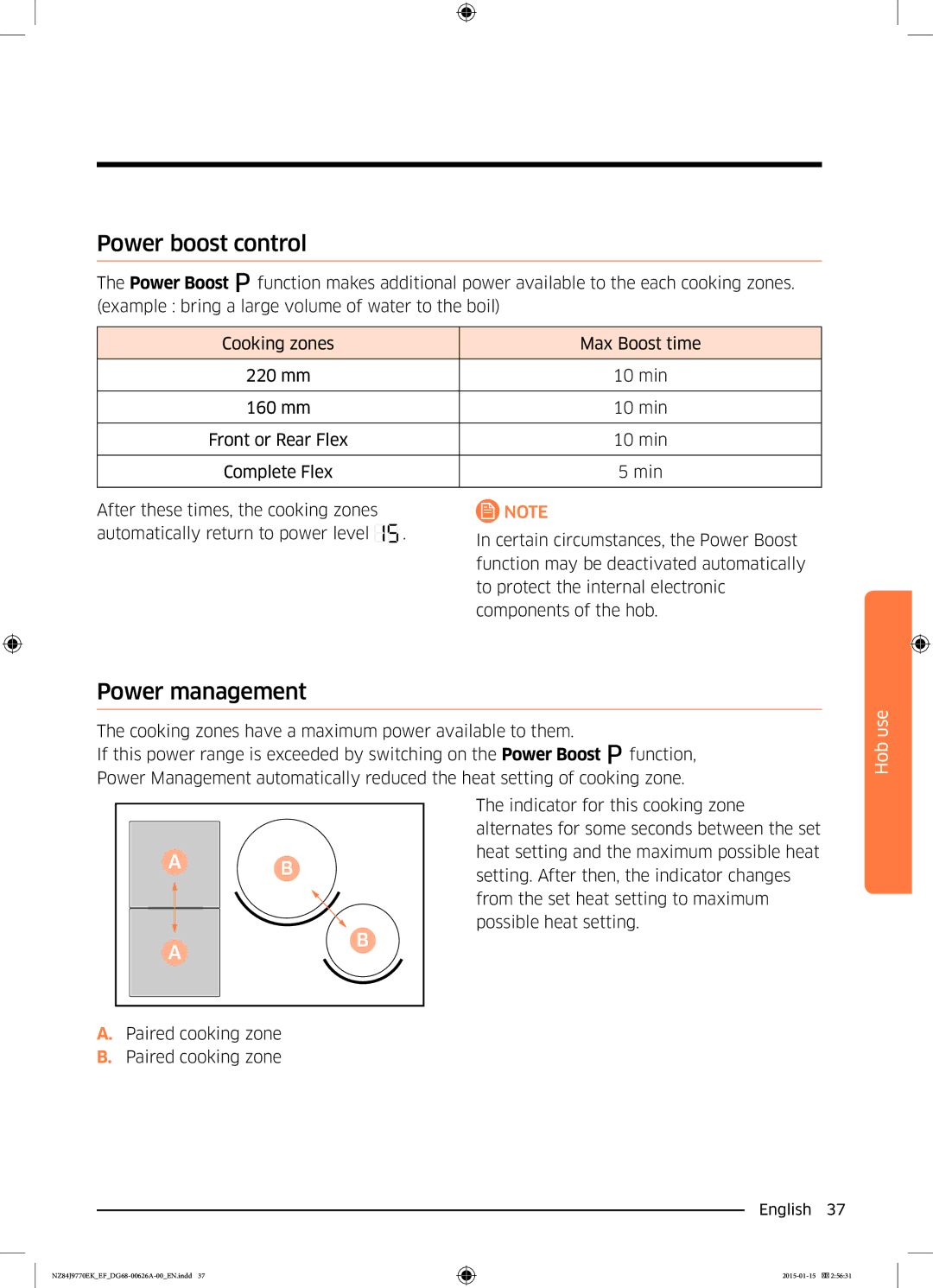 Samsung NZ84J9770EK/EF manual Power boost control, Power management 