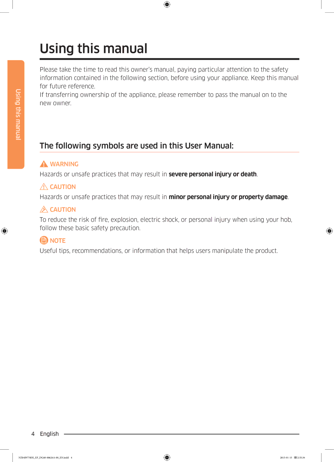 Samsung NZ84J9770EK/EF Using this manual 