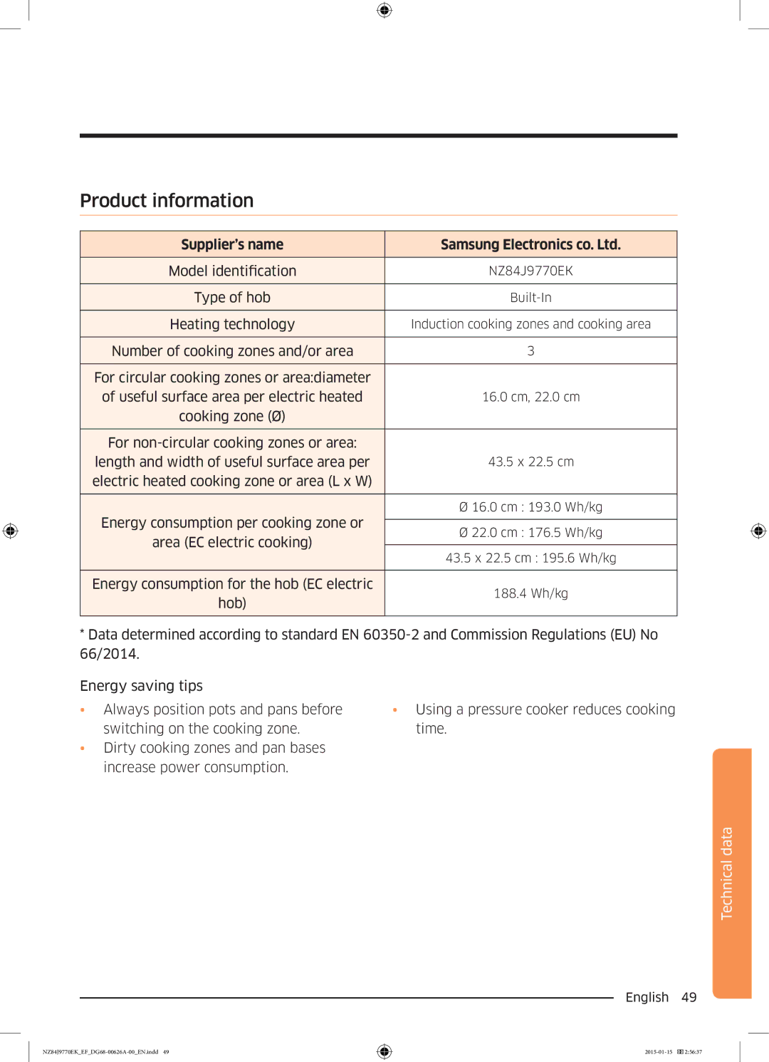 Samsung NZ84J9770EK/EF manual Product information, Supplier’s name 