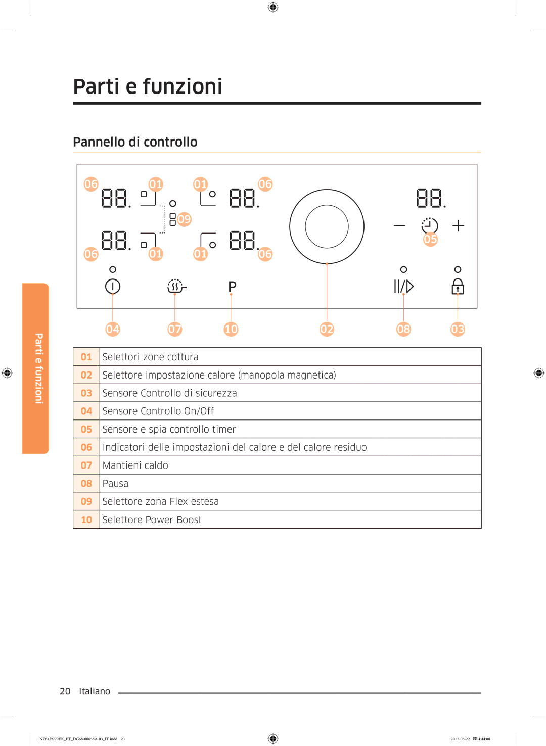 Samsung NZ84J9770EK/ET manual Pannello di controllo 