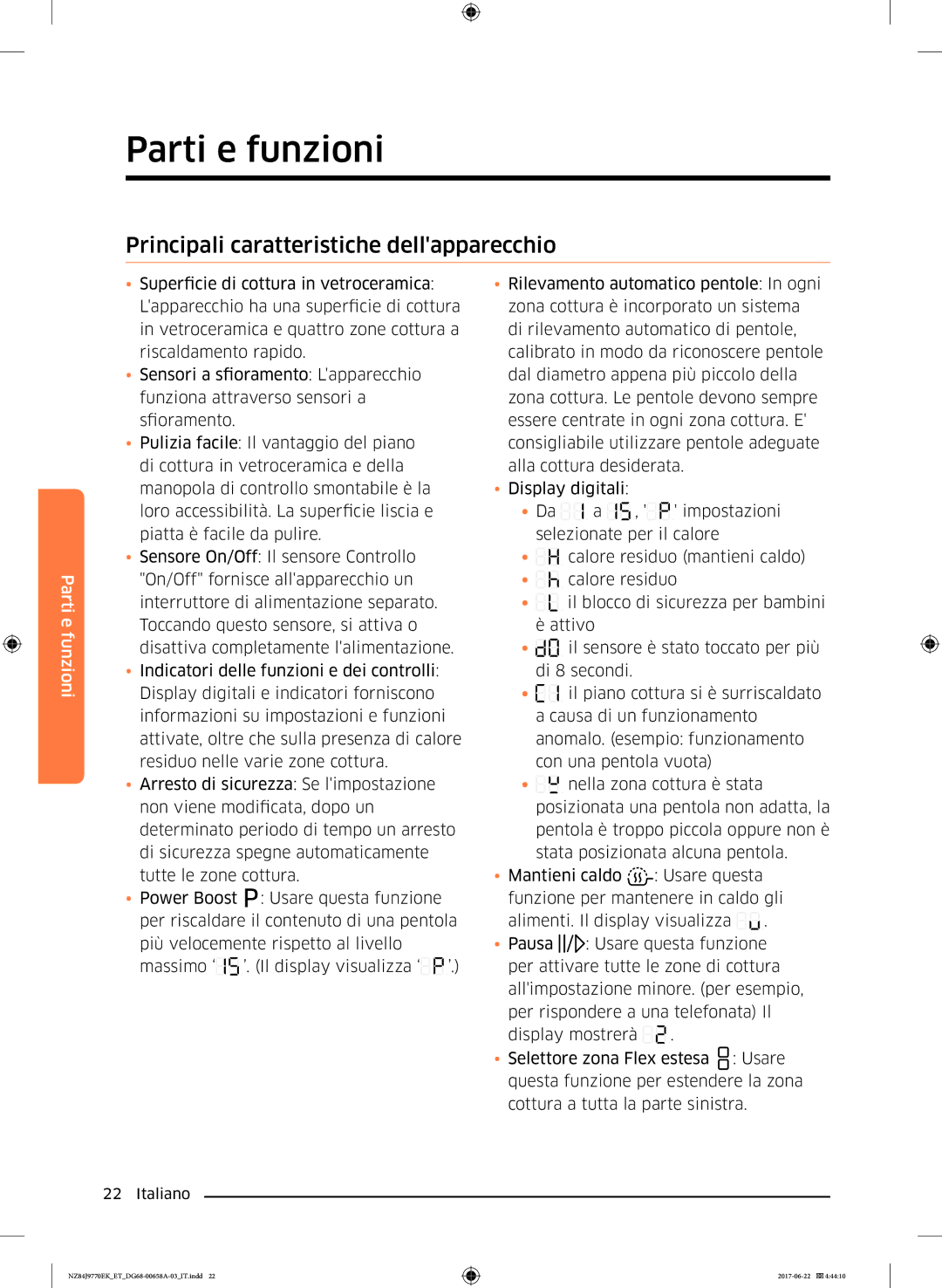 Samsung NZ84J9770EK/ET manual Principali caratteristiche dellapparecchio 