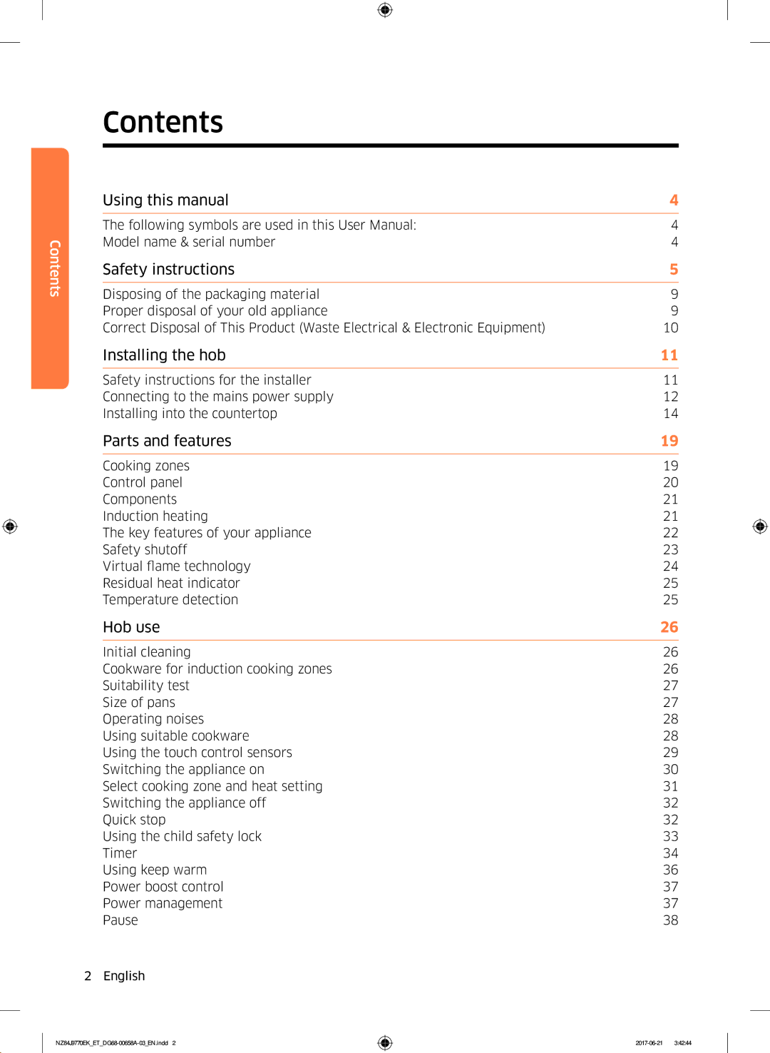 Samsung NZ84J9770EK/ET manual Contents 