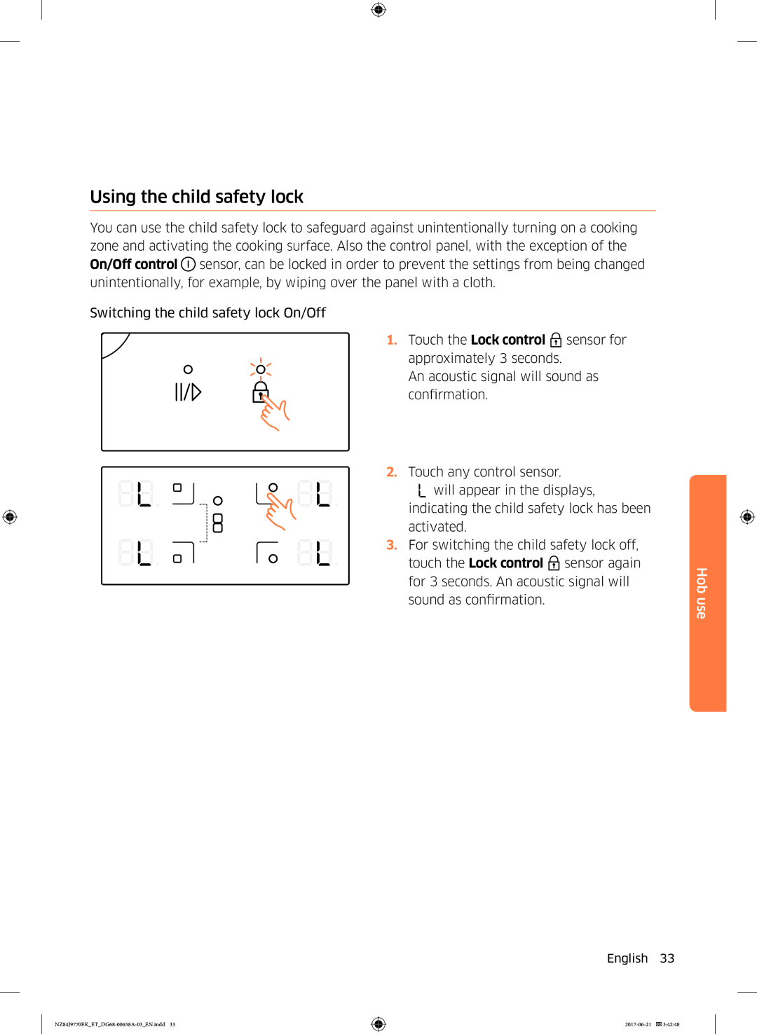 Samsung NZ84J9770EK/ET manual Using the child safety lock 