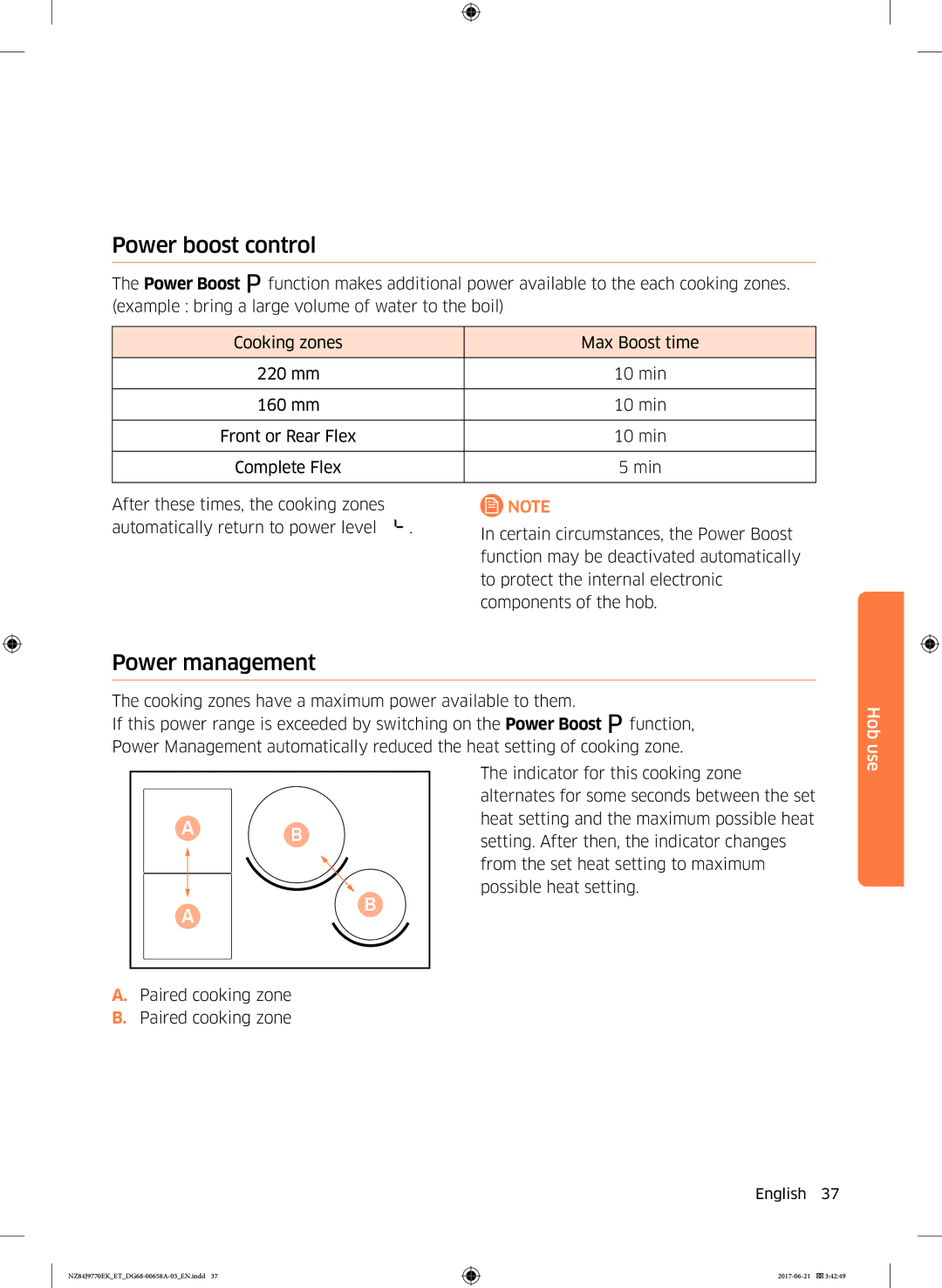 Samsung NZ84J9770EK/ET manual Power boost control, Power management 