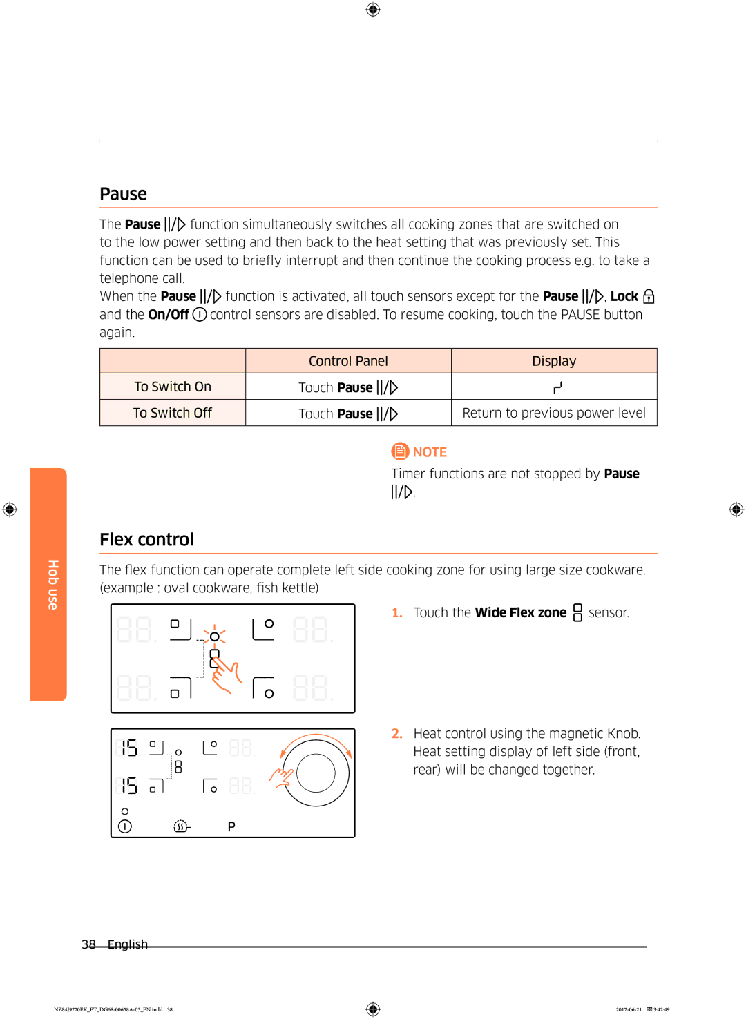 Samsung NZ84J9770EK/ET manual Pause, Flex control 