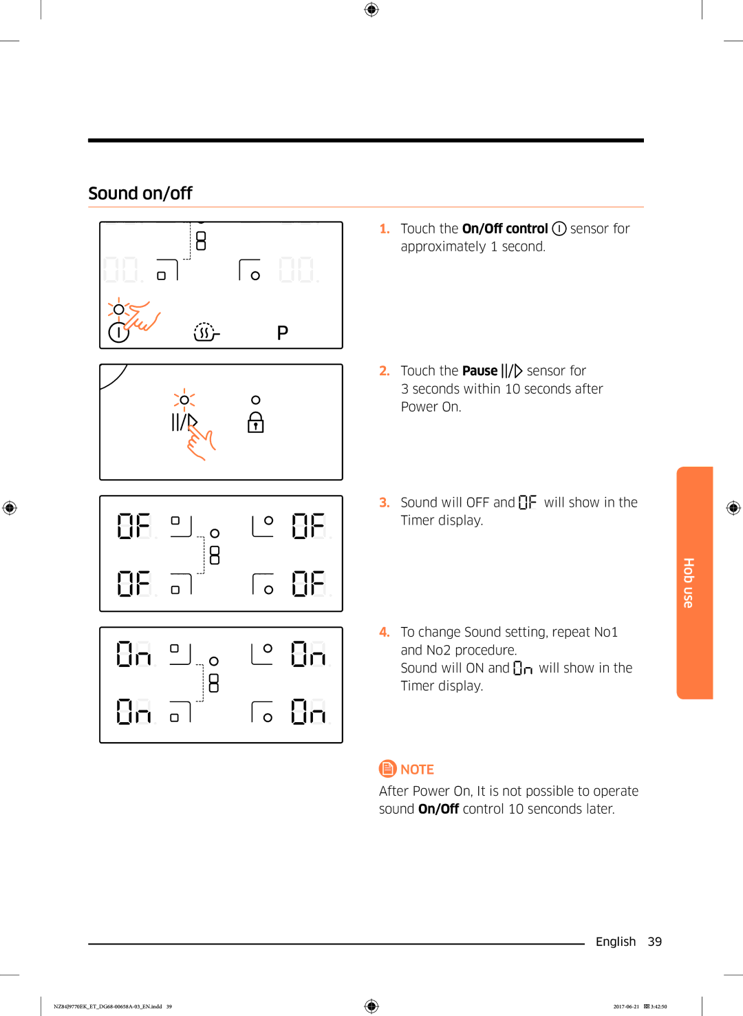 Samsung NZ84J9770EK/ET manual Sound on/off 