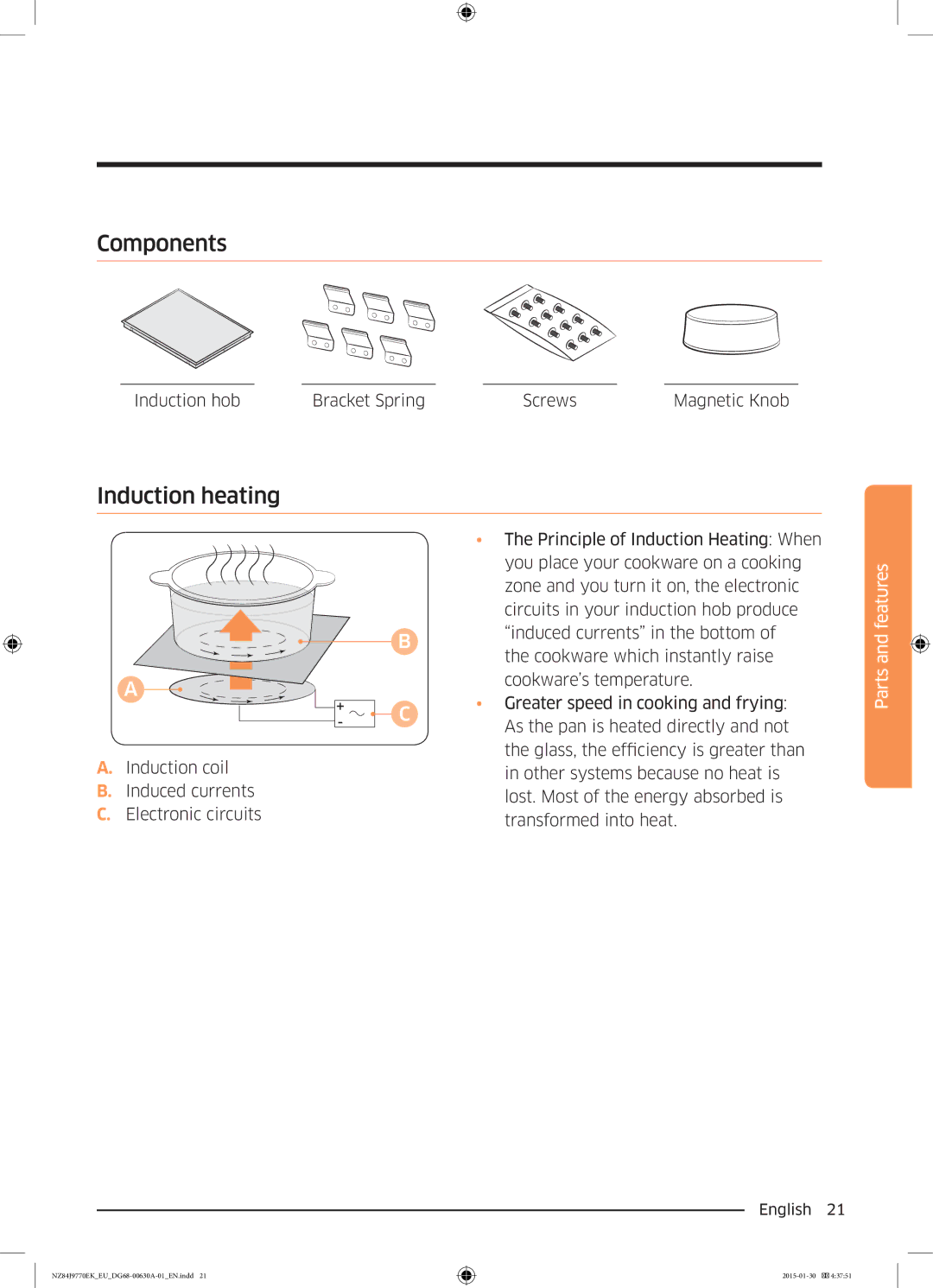 Samsung NZ84J9770EK/EU manual Components, Induction heating 