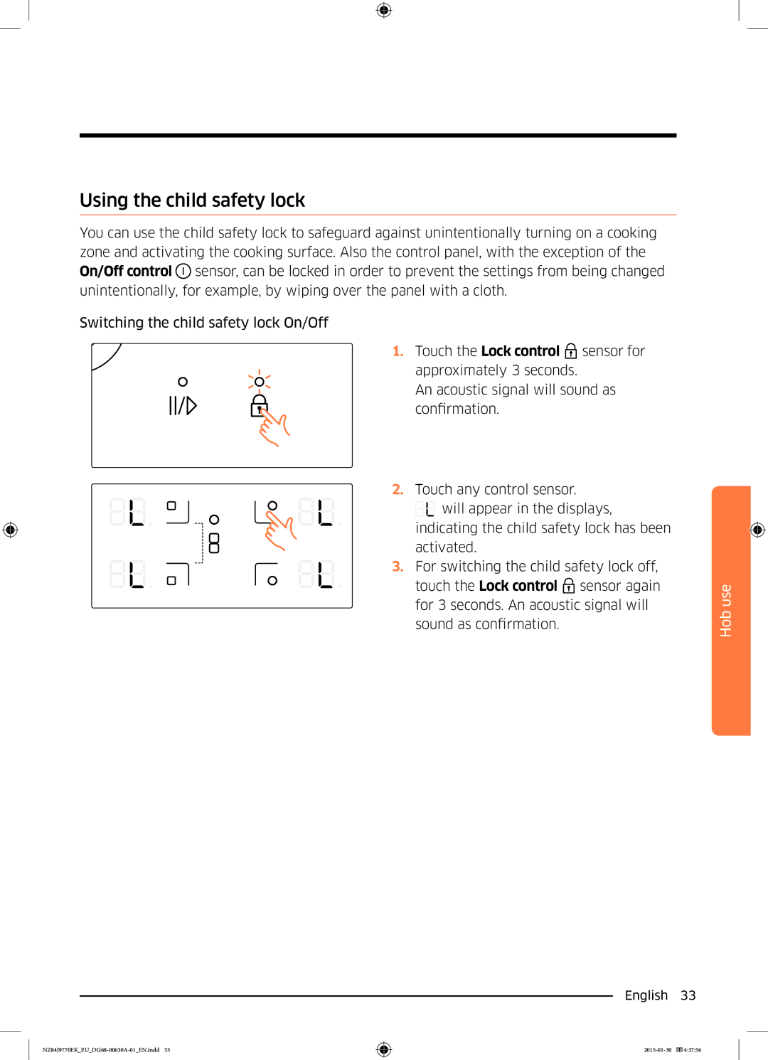 Samsung NZ84J9770EK/EU manual Using the child safety lock 